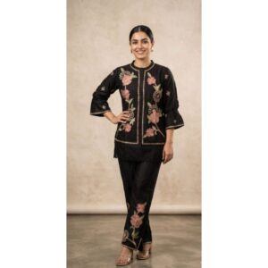 Co-ord set with black embroidery